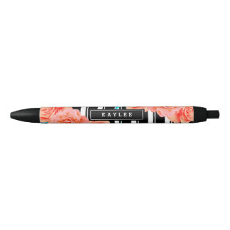Lebhafte Korallen und Aqua Floral Kugelschreiber