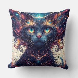 Lebhafte kosmische Katze mit leuchtenden Augen Kissen