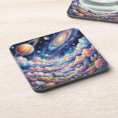Lebhafte kosmische Landschaft mit Planeten Getränkeuntersetzer (Linke Seite)