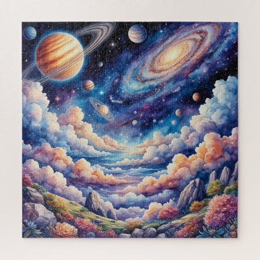 Lebhafte kosmische Landschaft mit Planeten Puzzle (Vertikal)