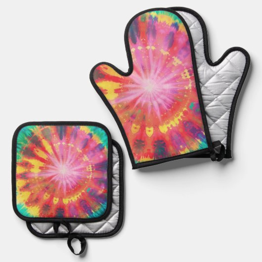 Lebhafte Krawatte-Dye #1 Ofenhandschuh & Topflappen-Set (Vorderseite/Rückseite)