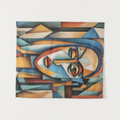 Lebhafte kubistische Portrait Abstrakte geometrisc Wandteppich (Vorderseite (Horizontal))