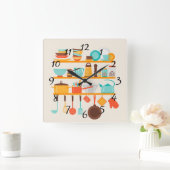 Lebhafte Küchen-Einzelteile Quadratische Wanduhr (Zuhause)