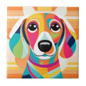 Lebhafte Kunst - farbenfrohe Dackel Fliese (Vorderseite)