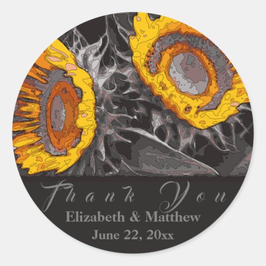 Lebhafte Künstlerische Gelbblüten Kohle Abstrakt Runder Aufkleber (Vorderseite)