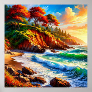 Lebhafte Küstenlandschaft mit Felsenküsten Poster