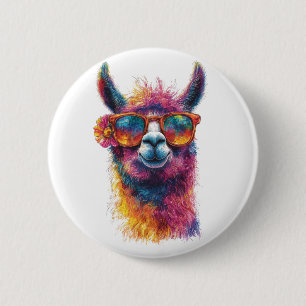 Lebhafte Lama Head Illustration - farbenfroh, einz Button