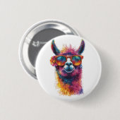 Lebhafte Lama Head Illustration - farbenfroh, einz Button (Vorne & Hinten)