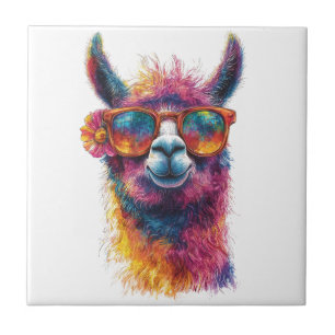 Lebhafte Lama Head Illustration - farbenfroh, einz Fliese