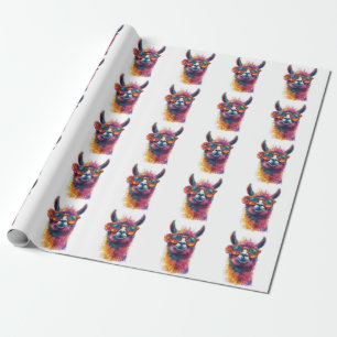 Lebhafte Lama Head Illustration - farbenfroh, einz Geschenkpapier