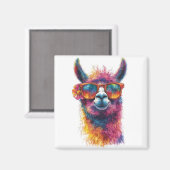 Lebhafte Lama Head Illustration - farbenfroh, einz Magnet (Vorderseite/Rückseite)