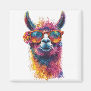 Lebhafte Lama Head Illustration - farbenfroh, einz Magnet