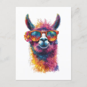 Lebhafte Lama Head Illustration - farbenfroh, einz Postkarte