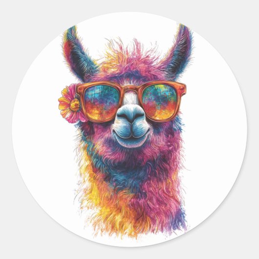 Lebhafte Lama Head Illustration - farbenfroh, einz Runder Aufkleber (Vorderseite)