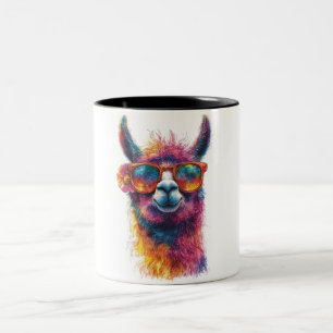 Lebhafte Lama Head Illustration - farbenfroh, einz Zweifarbige Tasse