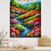 Lebhafte Landschaft mit blühenden Blume Poster (Küche)
