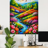Lebhafte Landschaft mit blühenden Blume Poster (Heimbüro)