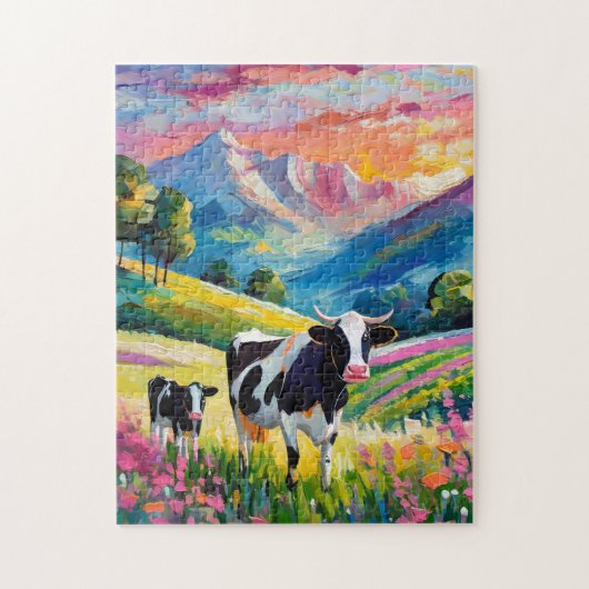 Lebhafte Landschaft mit Kühen Puzzle (Vertikal)