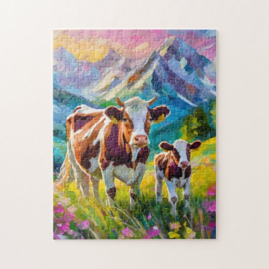 Lebhafte Landschaft mit Kühen Puzzle (Vertikal)
