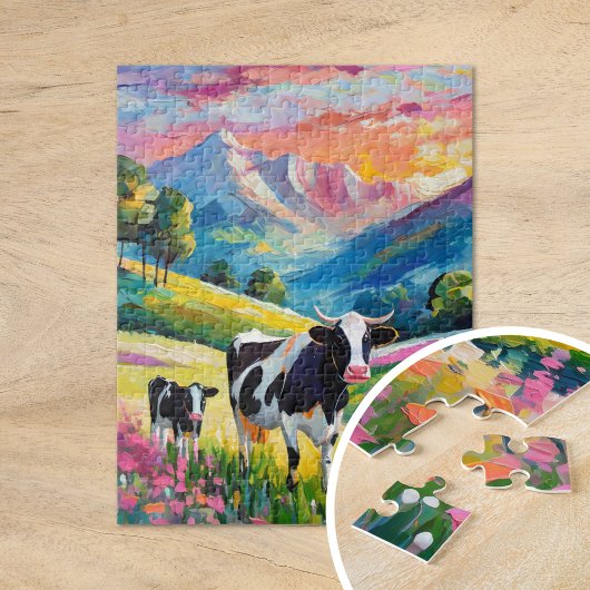 Lebhafte Landschaft mit Kühen Puzzle