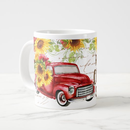 Lebhafte Landschaft mit LKW, Sonnenblumen zitieren Jumbo-Tasse (Vorderseite Links)