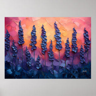 Lebhafte Lavendelfelder in einem Sonnenuntergang - Poster