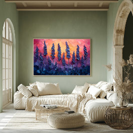 Lebhafte Lavendelfelder in einem Sonnenuntergang - Poster