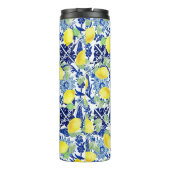 Lebhafte Lemons und blaue Flora | Monogramm Thermosbecher (Rückseite)