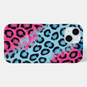 Lebhafte Leoparddrucke in Rosa und Blau Case-Mate iPhone Hülle (Rückseite (Horizontal))