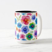 "Lebhafte, lichtdurchlässige Wasserfarben | Floral Zweifarbige Tasse (VorderseiteRechts)