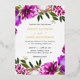 Lebhafte, Lila Blumenhochzeit Folieneinladung