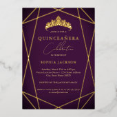 Lebhafte Lila Geometrische Gold Elegante Quinceane Folieneinladung (Vorderseite)