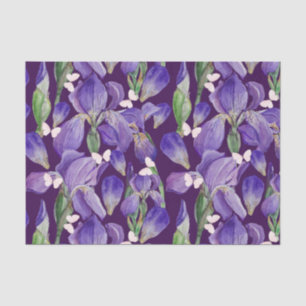 Lebhafte Lila Iris-Blume und Schmetterlinge Seidenpapier