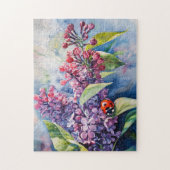 Lebhafte Lila Lilac-Blume Ladybug Puzzle (Vertikal)