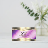 Lebhafte Lila Marmorgoldkranke mit Monogramm Visitenkarte (Stehend Vorderseite)