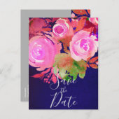 Lebhafte Lila Moderne Frühlingsflora Save the Date Ankündigungspostkarte (Vorne/Hinten)