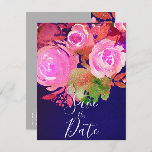 Lebhafte Lila Moderne Frühlingsflora Save the Date Ankündigungspostkarte (Vorne/Hinten)