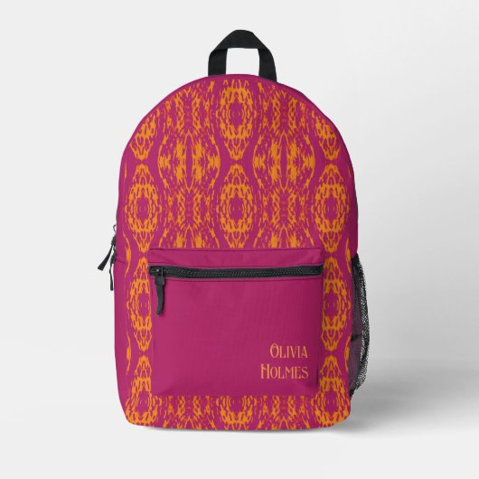 Lebhafte Lila Orange Ethnic Mosaic Geometric Bedruckter Rucksack (Vorderseite)