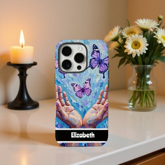 Lebhafte Lila Schmetterlinge mit ausgestreckten Hä Case-Mate iPhone Hülle