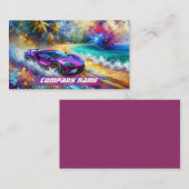 Lebhafte Lila Sportwagen am Tropical Beach Visitenkarte (Vorne/Hinten)