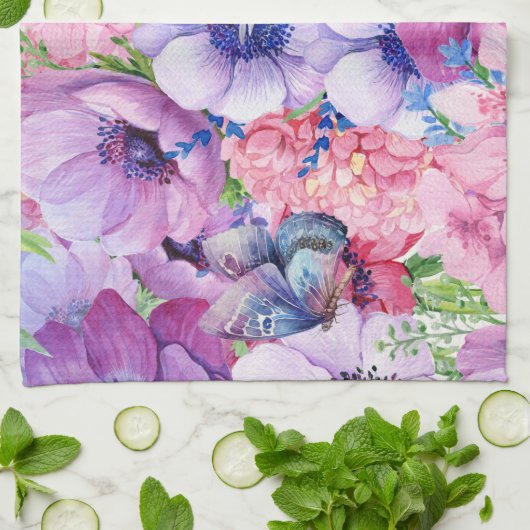 Lebhafte lila und rosa Blume Geschirrtuch (Gefaltet)