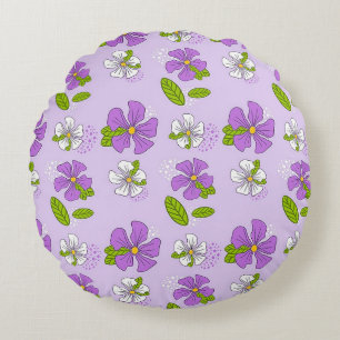 Lebhafte Lila und weiße Blume Rundes Kissen
