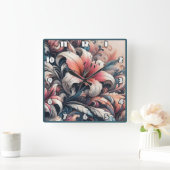 Lebhafte Lilienblüten mit faszinierenden Wirbel Quadratische Wanduhr (Zuhause)