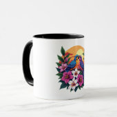 Lebhafte Lovebirds bei Sonnenuntergang mit tropisc Tasse (Vorderseite Links)
