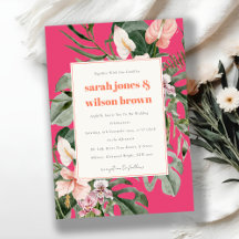 Lebhafte Magenta Blush Boho Tropical Floral Weddin