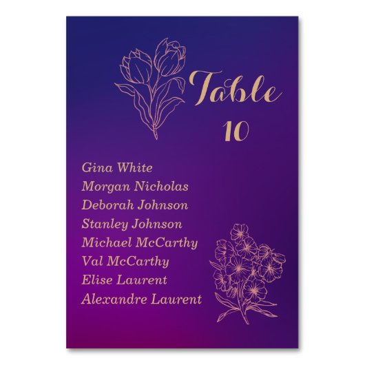 Lebhafte Magenta Lila Wedding Party Tischnummer (Vorderseite)