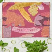 Lebhafte Magenta und Gold Abstrakt Geschirrtuch (Gefaltet)