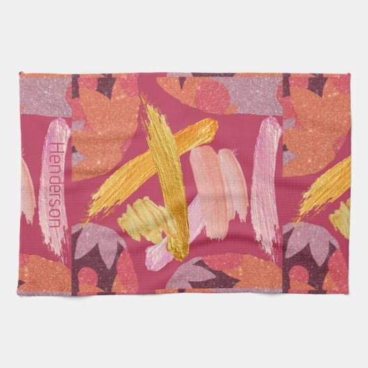 Lebhafte Magenta und Gold Abstrakt Geschirrtuch (Horizontal)