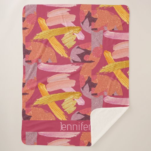 Lebhafte Magenta und Gold Abstrakt Sherpadecke (Vorderseite)