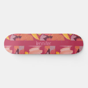 Lebhafte Magenta und Gold Abstrakt Skateboard